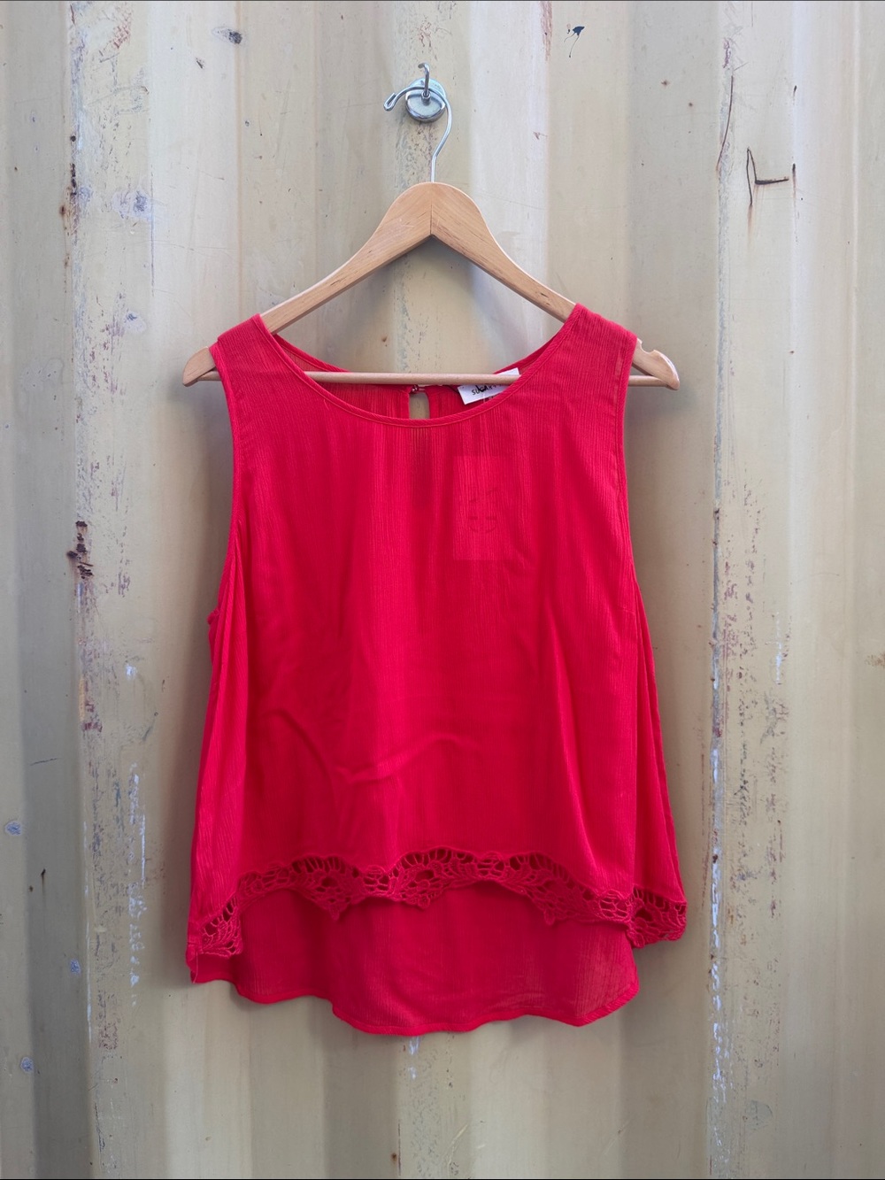Red Sleeveless Crochet-Hem Tank Top - Women